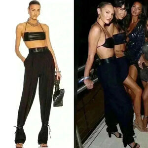 AYA MUSE Mika High-Waisted Baggy Pants with Leather Tie in Black Size Small